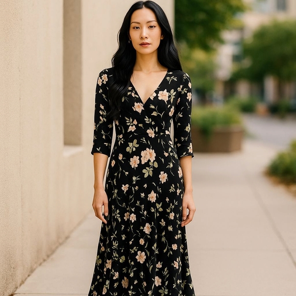 Source Unknown Dresses & Skirts - Floral Maxi Dress - Black & Peach